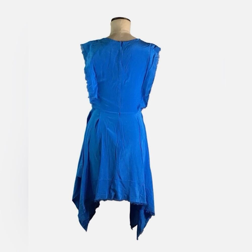 ✨Sandro Rodia✨ 100% Silk Blue Turquoise Frayed Handkerchief Hem Dress - Picture 3 of 9